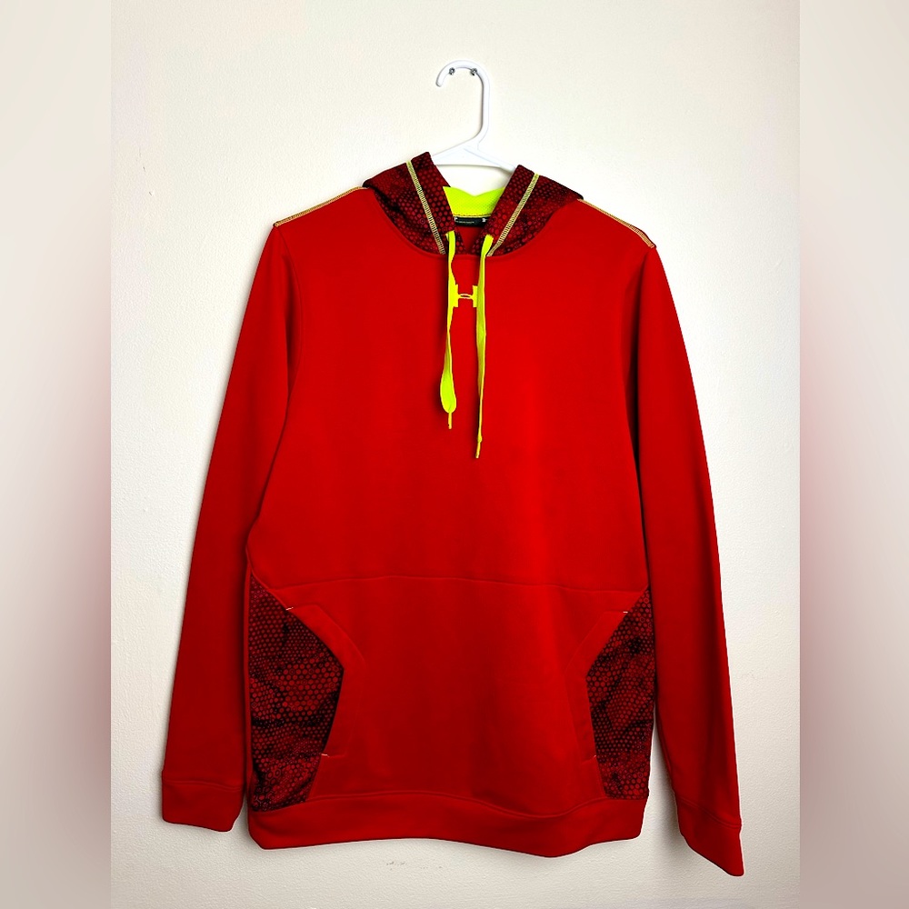 UNDER ARMOUR PULLOVER RED MESH HOODIE SWEATERSHIRT W/POCKETS SIZE SM/P VERY NICE